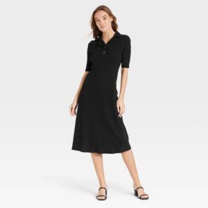 Who What Wear | Dresses | Who What Wear Womens Elbow Sleeve Polo Rib Dress  Black | Poshmark